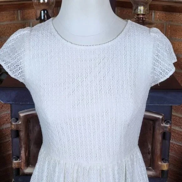 Loft White Lacy Scalloped Midi Spring Dress Size 2 - Picture 5 of 8